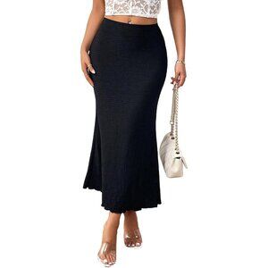 Women's Black Basic Elastic High Waist Slim Bodycon Romantic Out Long Maxi Skirt